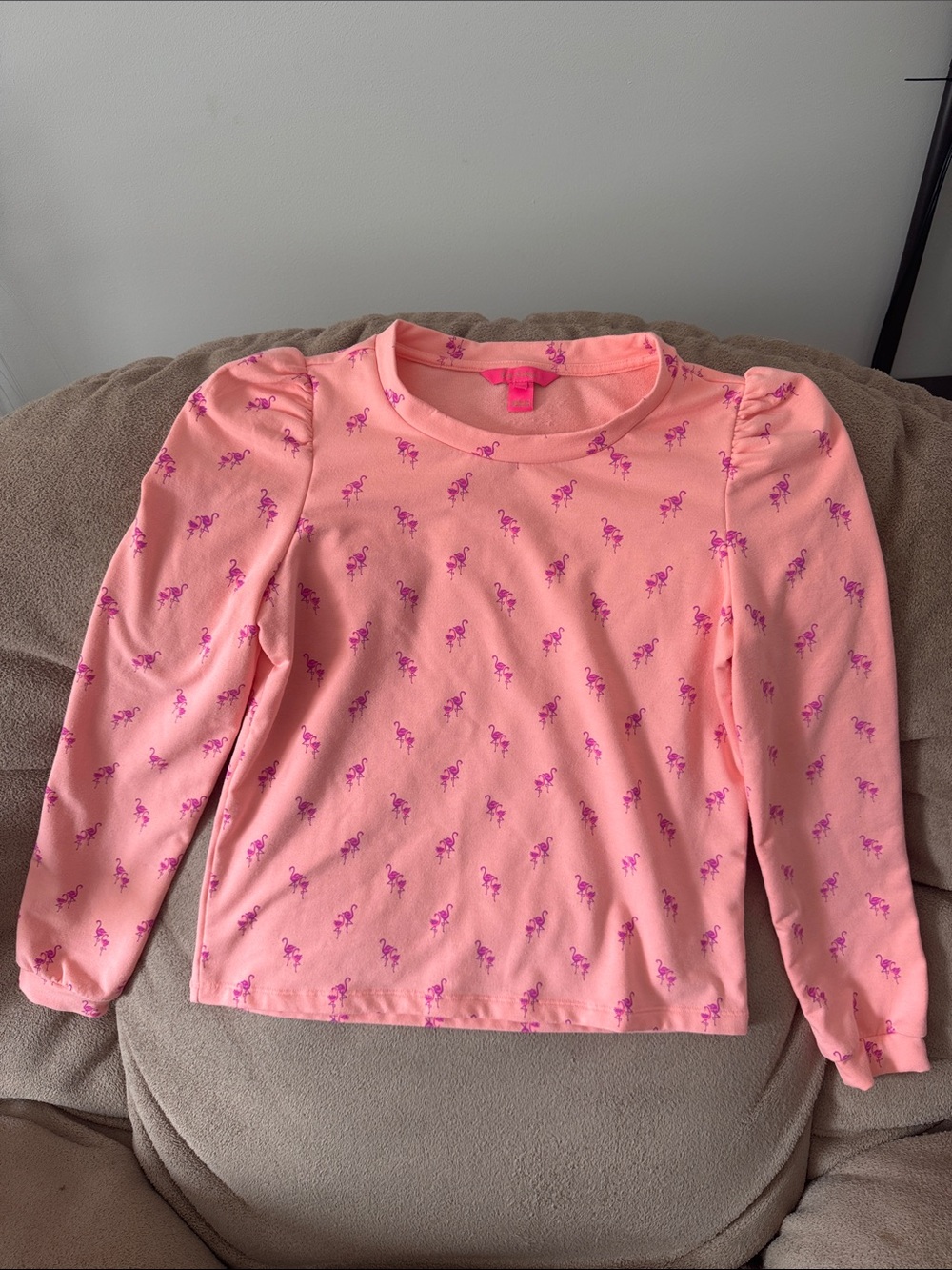Lilly Pulitzer Coral-Pink Long Sleeve Tee with Small Flamingo Motif